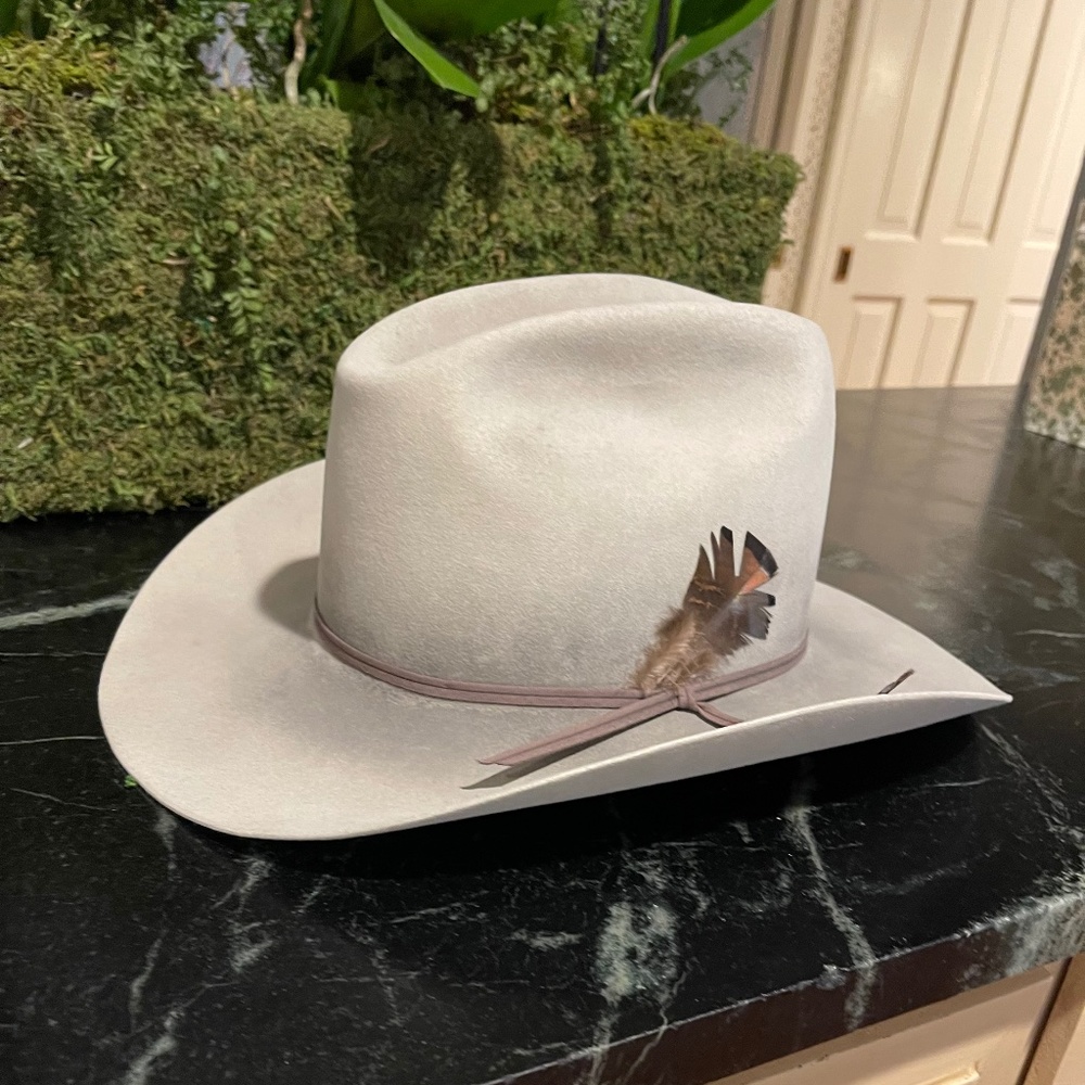 Vintage  hat in box -Silver Belly with Feather